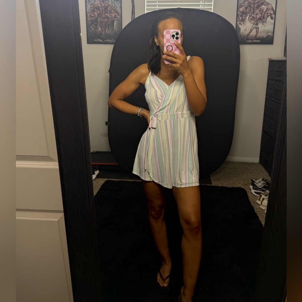 Candie’s Striped Romper Dress Wrap Style Skort